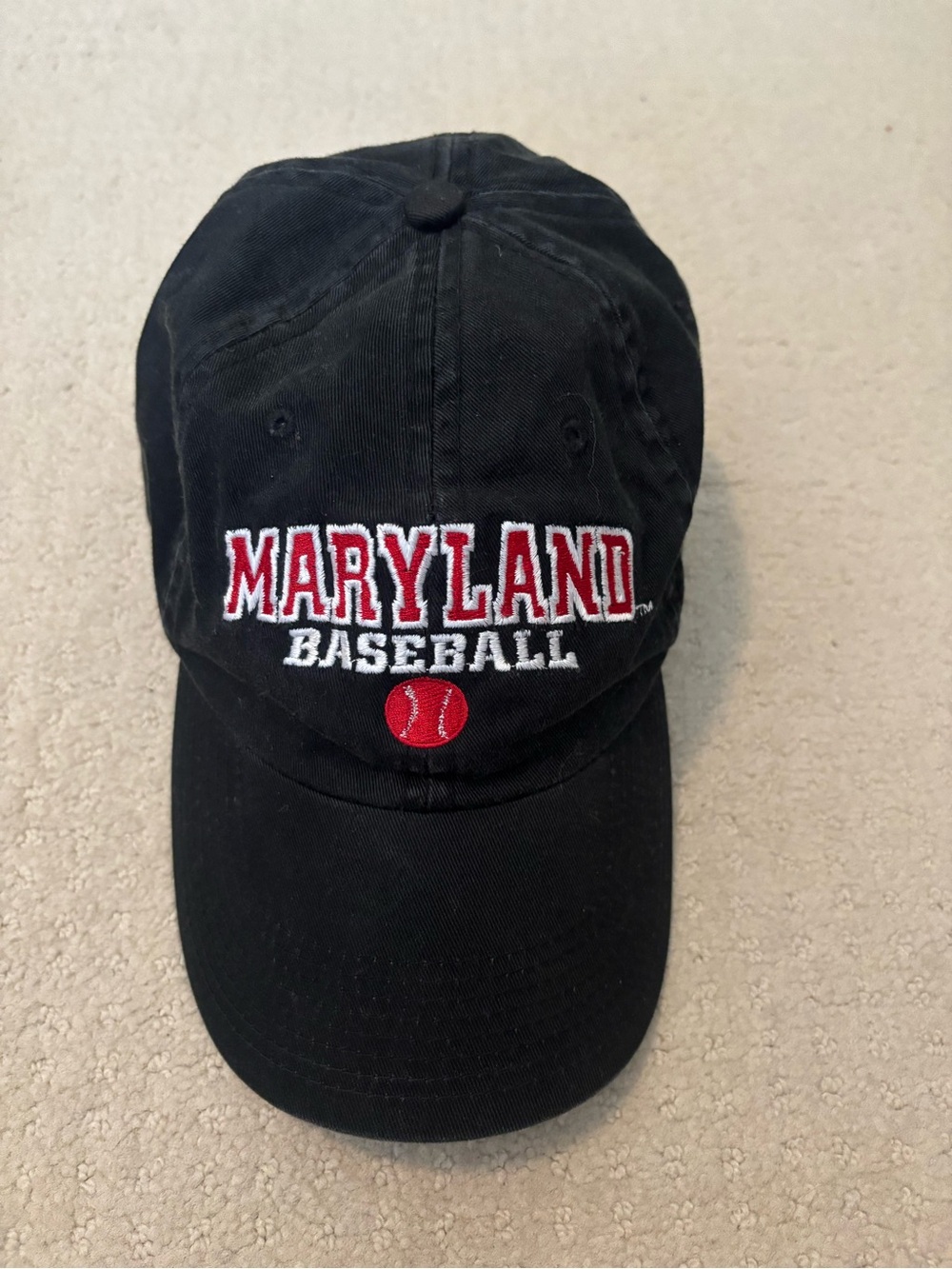 Maryland Baseball Hat Terps Black Cap with Red Embroidery Adjustable Adult Women